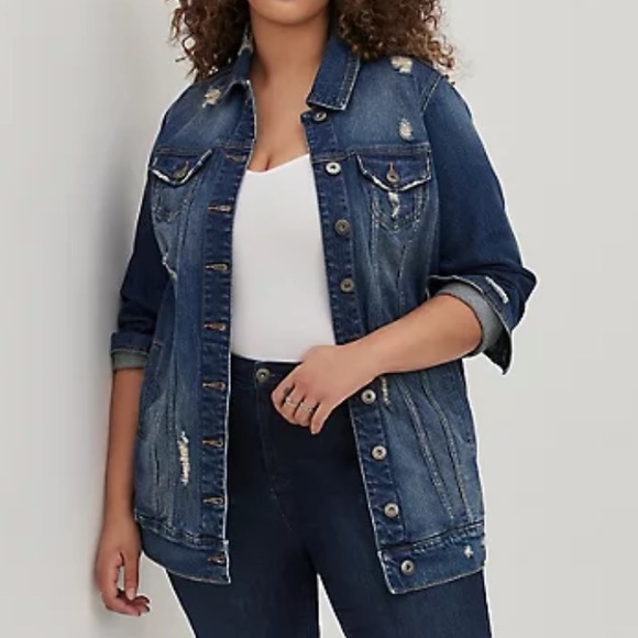 💙NWT Torrid Distressed Longline Medium Wash Denim Jacket 3X💙 - Picture 4 of 9